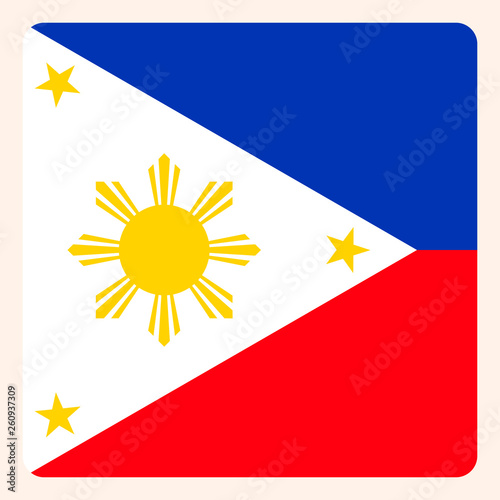 Philippines square flag button, social media communication sign, business icon.