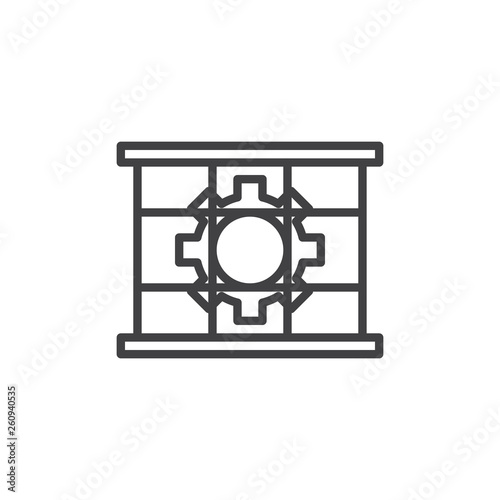 Guards must be in place line icon. Use guard linear style sign for mobile concept and web design. Gear and lattice outline vector icon. Mandatory symbol, logo illustration. Pixel perfect vector 