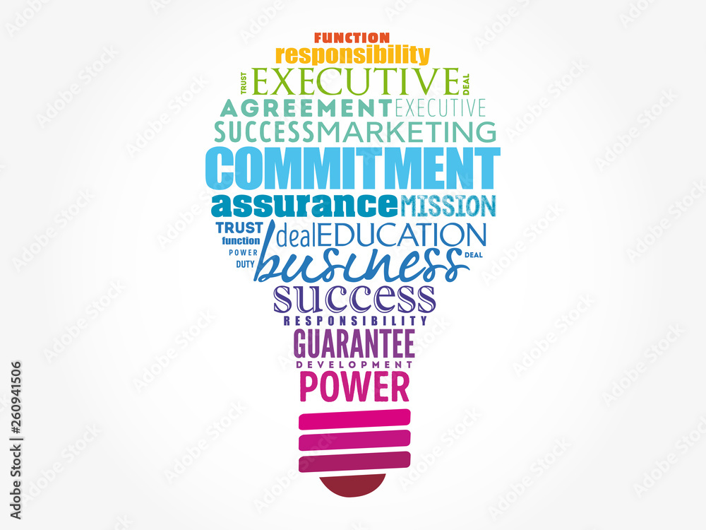 Commitment light bulb word cloud collage, business concept background Commitment light bulb word cloud collage, business concept background