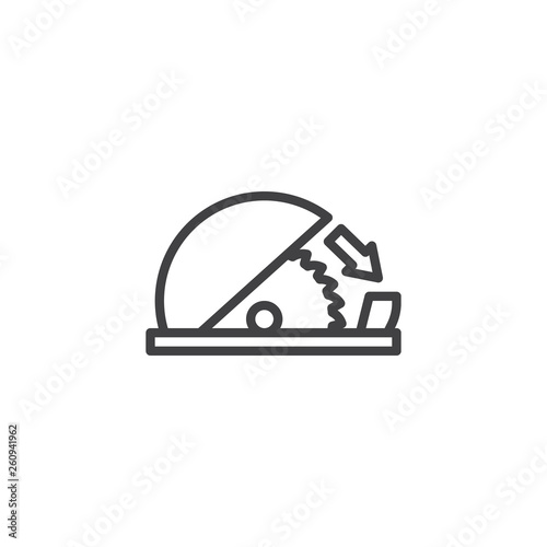 Use table saw adjustable guard line icon. linear style sign for mobile concept and web design. Mandatory sign outline vector icon. Symbol, logo illustration. Pixel perfect vector graphics