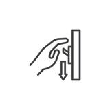 Switch off after use line icon. Hand turning off the light linear style sign for mobile concept and web design. Toggle switch outline vector icon. Mandatory symbol, logo illustration. Pixel perfect 