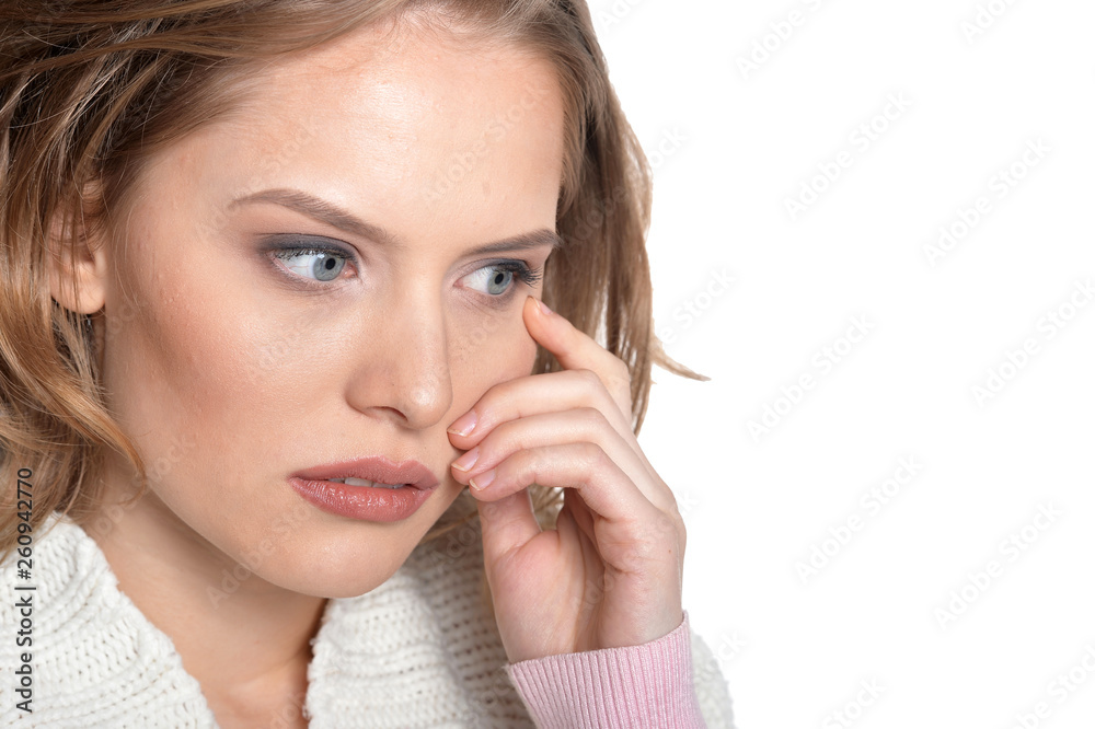 Close up portrait of sad young woman isolated Close up portrait of sad young woman isolated