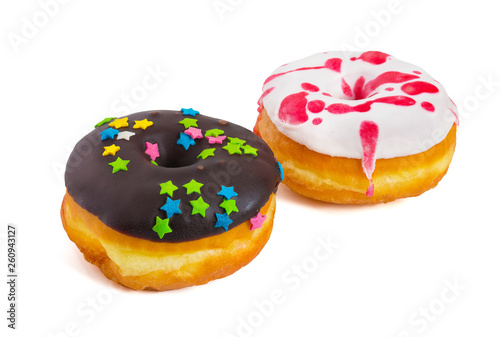 Tasty glazed donuts isolated on white background