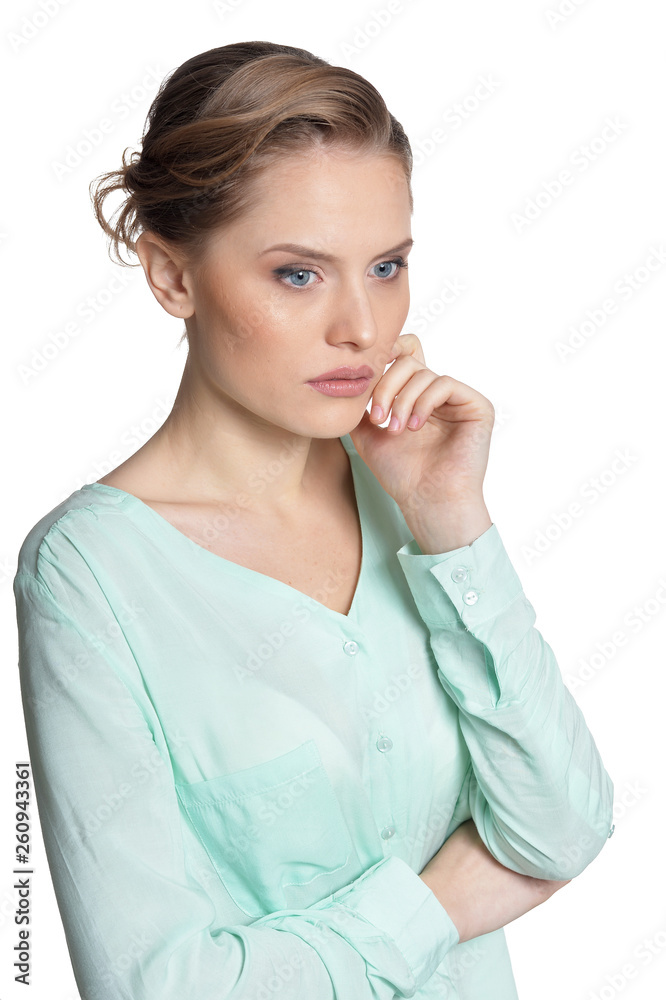 Portrait of young woman on white background Portrait of young woman on white background
