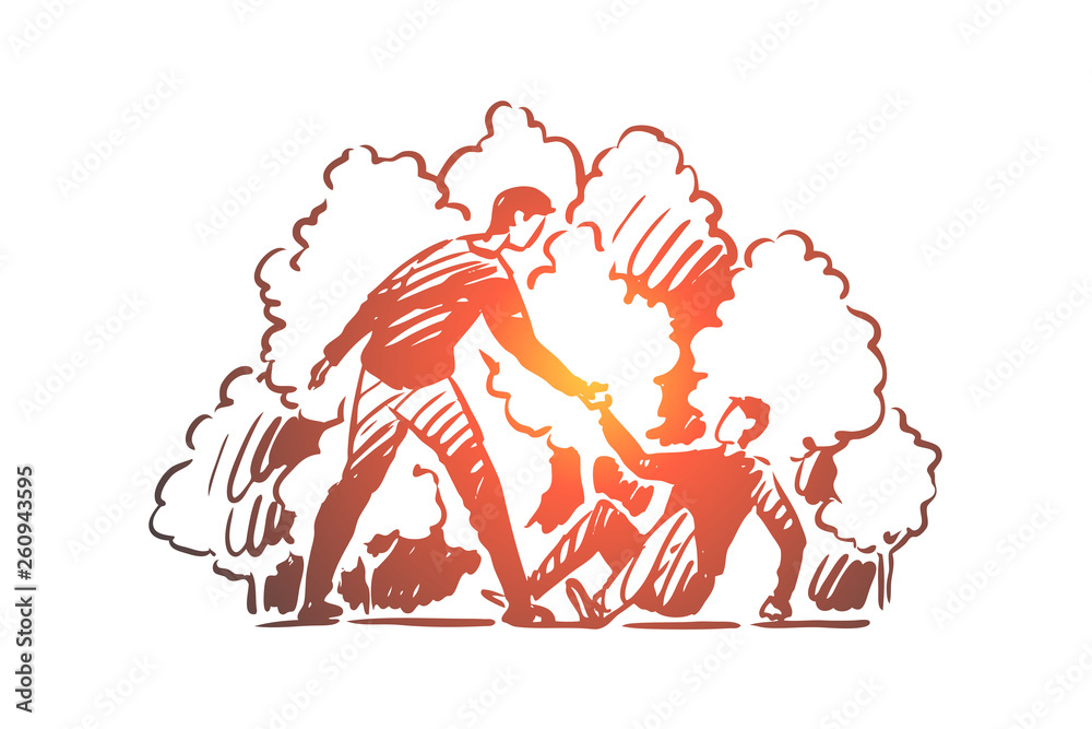 Help, fall, man, accident, people concept. Hand drawn isolated vector. Help, fall, man, accident, people concept. Hand drawn isolated vector.