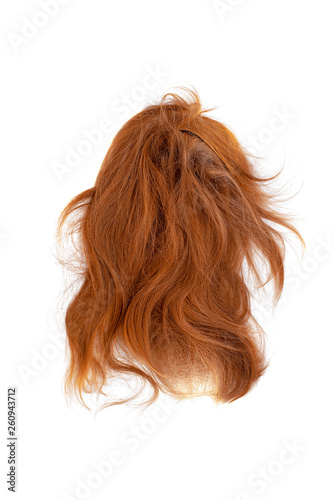 Very disheveled red hair isolated on white background. Bad hair day clipart. Back view