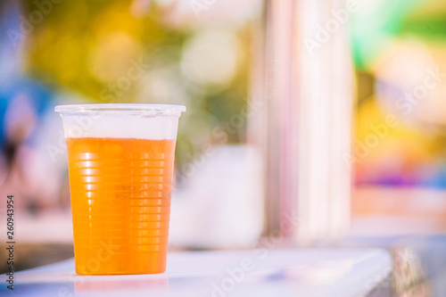 Plastic cup of beer, Disposable glass