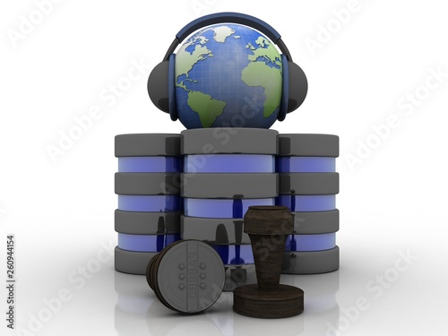 3D illustration Earth globe with headphones in database