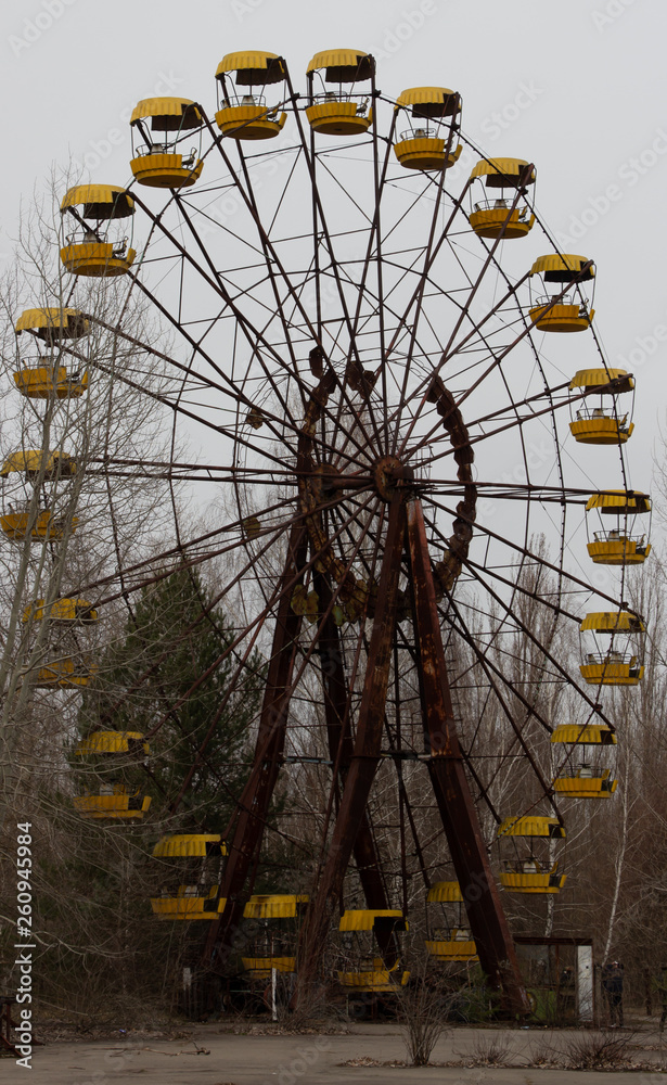 Ghost town Pripyat in Chernobyl, Ferris wheel Ghost town Pripyat in Chernobyl, Ferris wheel