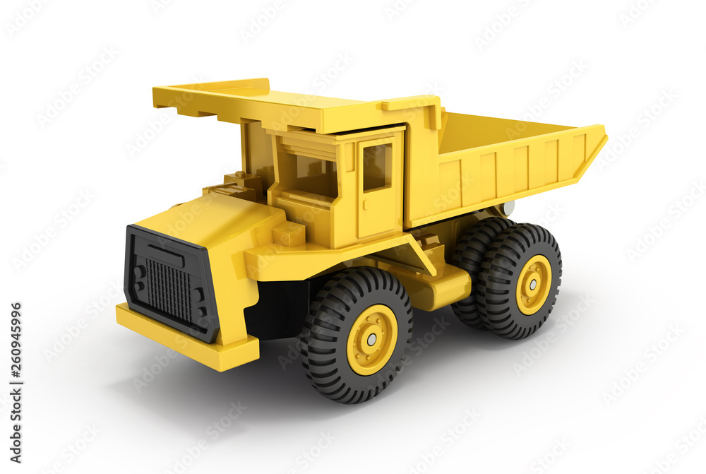 Yellow toy dump truck isolated on white background 3d render Yellow toy dump truck isolated on white background 3d render