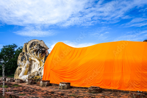 Reclining Buddha, Wat Lokaya Sutharam temple, Ayutthaya, Thailand photo