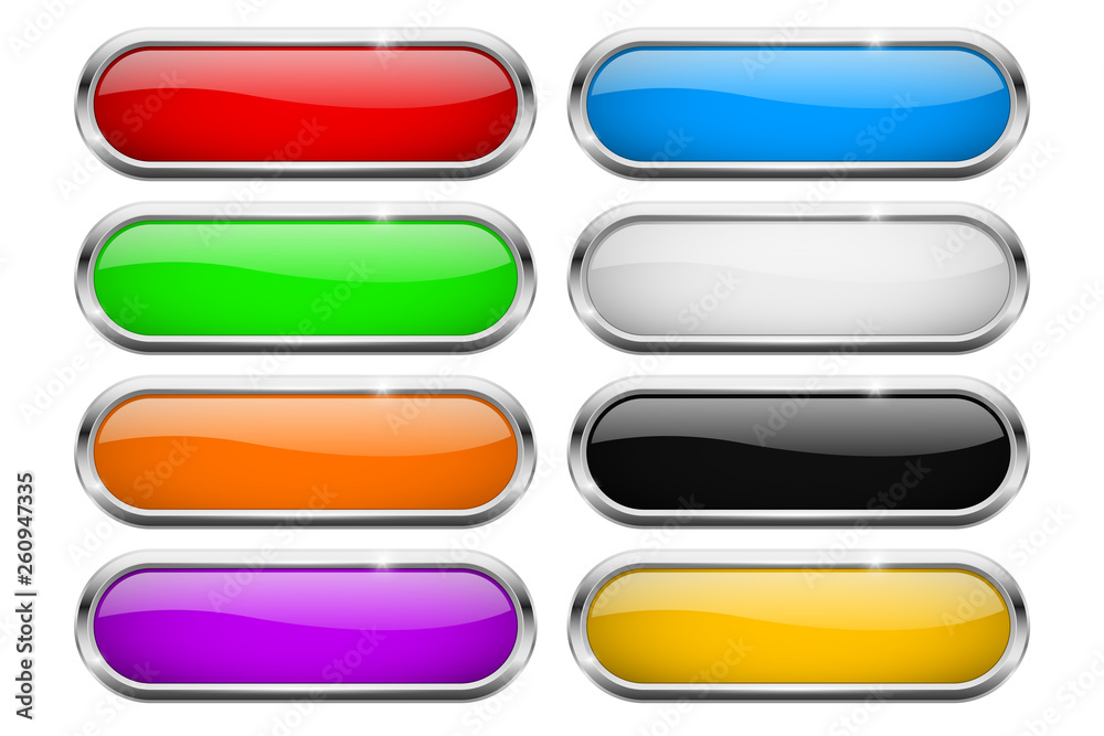 Oval buttons. Glass colored icons with chrome frame Oval buttons. Glass colored icons with chrome frame