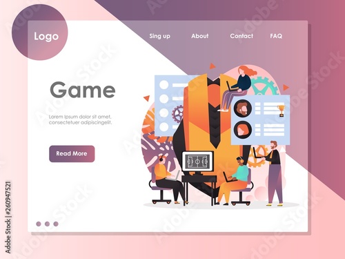 Game vector website landing page design template