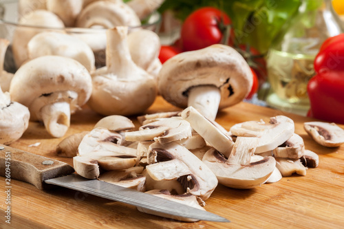 Fresh sliced white mushrooms