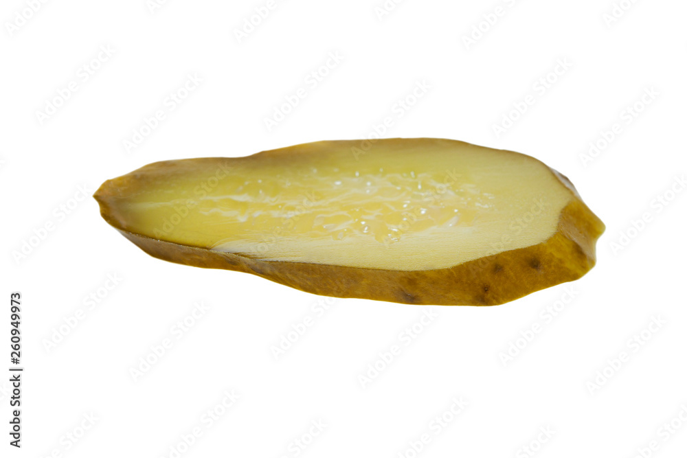 Slice of pickled cucumber isolated on white background. Slice of pickled cucumber isolated on white background.
