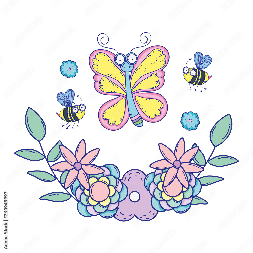 Fototapeta piękny motyl z kwiatową dekoracją