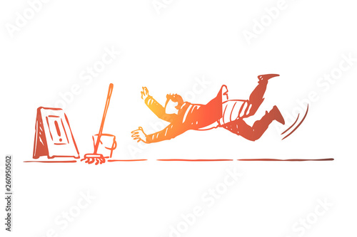 Wallpaper Mural Floor, wet, caution, man, fall concept. Hand drawn isolated vector. Torontodigital.ca