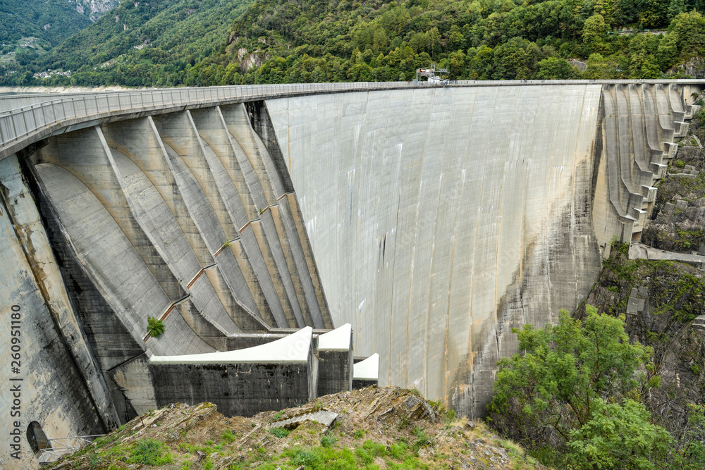 Verzasca Dam in Val Verzasca near city of Locarno in Switzerland