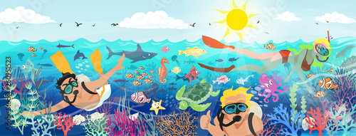 Underwater world divers.
