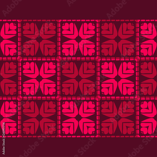 Ethnic boho seamless pattern. Embroidery on fabric. Patchwork texture. Weaving. Traditional ornament. Tribal pattern. Folk motif. Can be used for wallpaper, textile, invitation card, wrapping, web pag