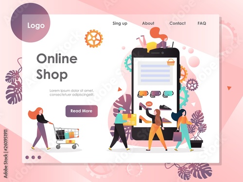 Online shop vector website landing page design template