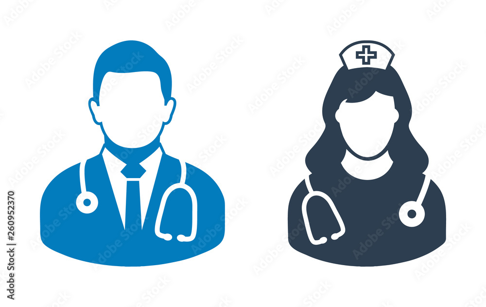 Male doctor and nurse icon. flat style vector eps. Male doctor and nurse icon. flat style vector eps.