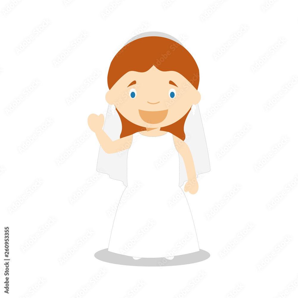 Caucasian bride wearing a wedding dress in cartoon style Vector Illustration Caucasian bride wearing a wedding dress in cartoon style Vector Illustration
