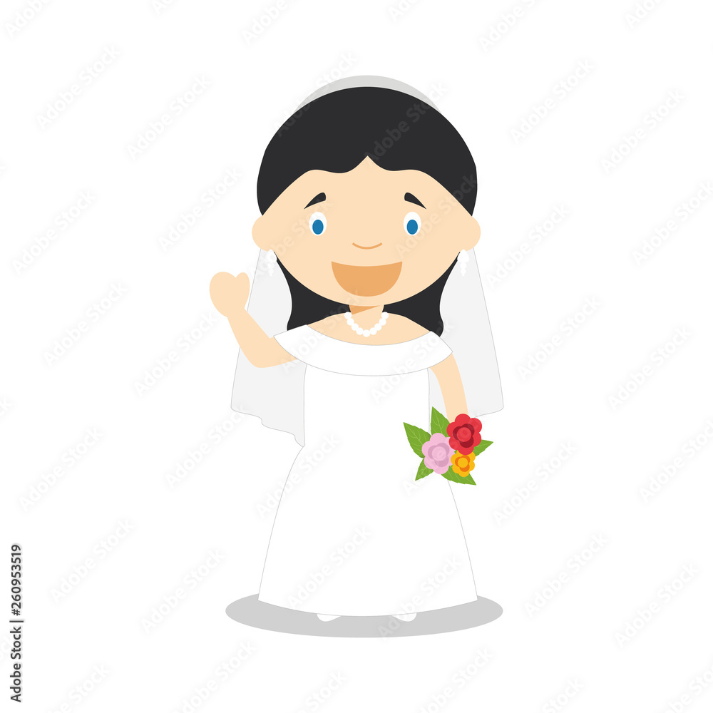 Caucasian bride wearing a wedding dress in cartoon style Vector Illustration Caucasian bride wearing a wedding dress in cartoon style Vector Illustration