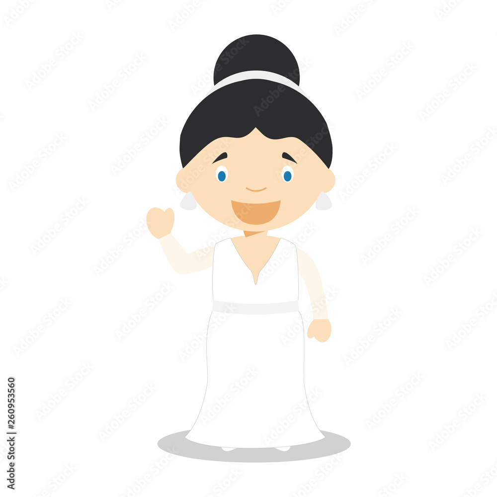 Caucasian bride wearing a wedding dress in cartoon style Vector Illustration Caucasian bride wearing a wedding dress in cartoon style Vector Illustration