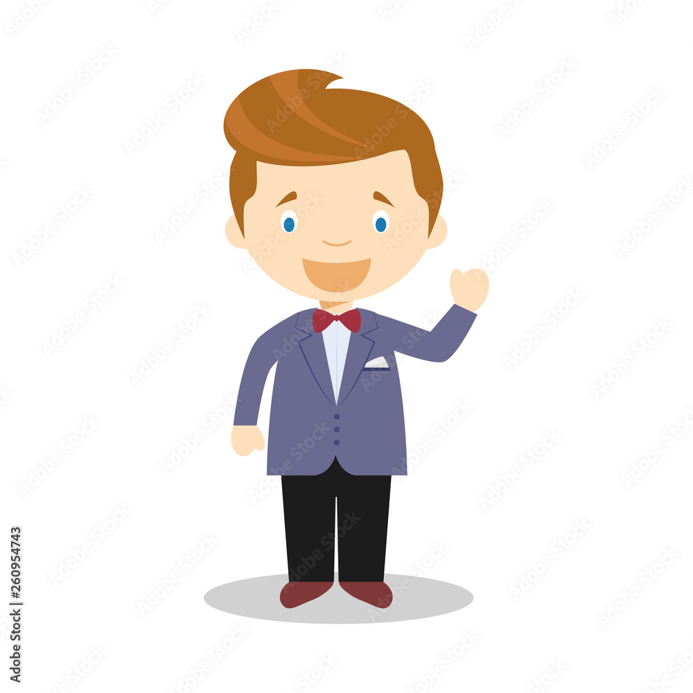 Caucasian bridegroom wearing a suit in cartoon style Vector Illustration