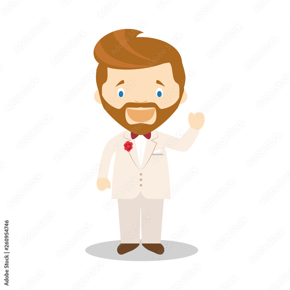 Caucasian bridegroom wearing a cream suit in cartoon style Vector Illustration Caucasian bridegroom wearing a cream suit in cartoon style Vector Illustration