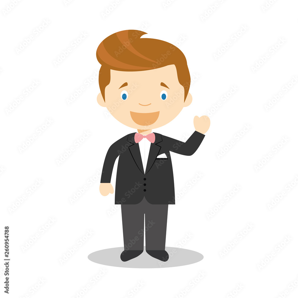 Caucasian bridegroom wearing a black suit in cartoon style Vector Illustration Caucasian bridegroom wearing a black suit in cartoon style Vector Illustration