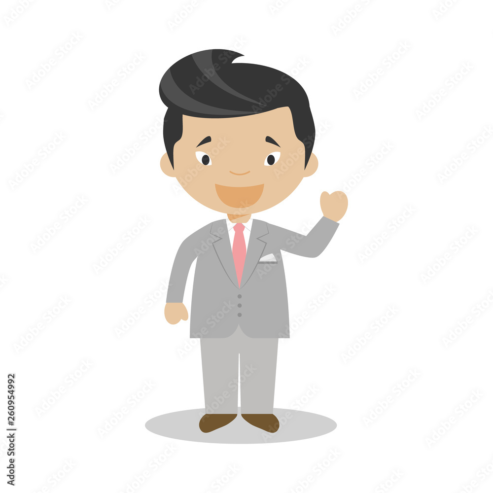 Oriental bridegroom wearing a grey suit in cartoon style Vector Illustration