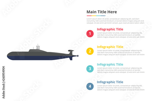 submarine infographics template with 4 points of free space text description - vector