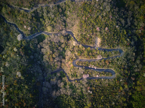 aerial picture of winding load on a mountain photo