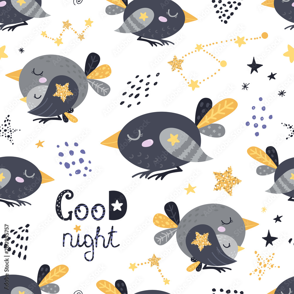 Seamless pattern with sleeping birds Seamless pattern with sleeping birds