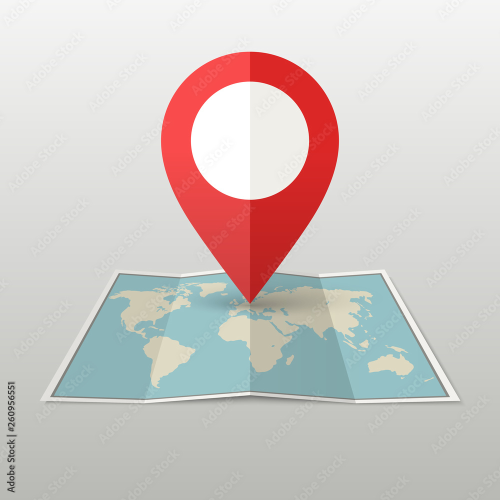 World Map with red Marker. Point position on the map World Map with red Marker. Point position on the map