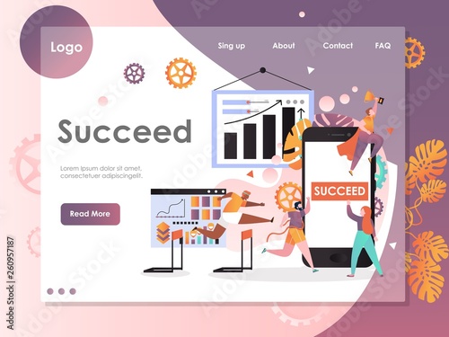 Succeed vector website landing page design template