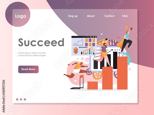 Succeed vector website landing page design template