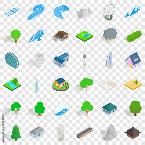 Element icons set. Isometric style of 36 element vector icons for web for any design