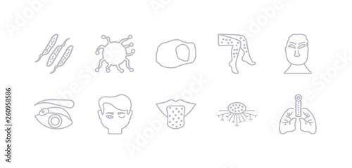 simple gray 10 vector icons set such as bronchitis  cancer  candidiasis  chagas disease  chalazion  chickenpox  chlamydia. editable vector icon pack