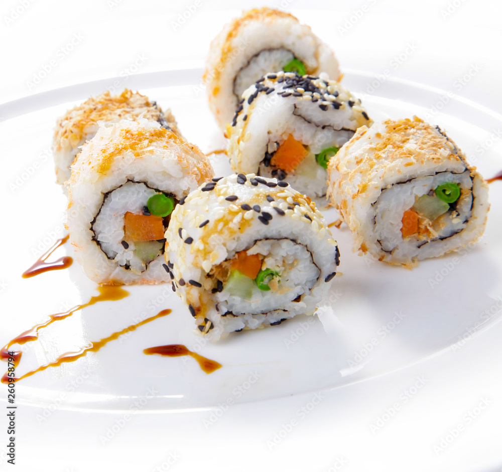 Japanese rolls set , Delicious sushi rolls served Japanese rolls set , Delicious sushi rolls served