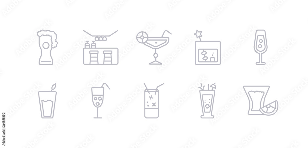 simple gray 10 vector icons set such as pisco sour, planter's punch, mint julep, ramos gin fizz, daiquiri, french 75, manhattan drink. editable vector icon pack simple gray 10 vector icons set such as pisco sour, planter's punch, mint julep, ramos gin fizz, daiquiri, french 75, manhattan drink. editable vector icon pack