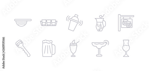 simple gray 10 vector icons set such as mai thai, margarita, milkshake, oktoberfest, opener, pub, sangria. editable vector icon pack