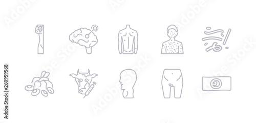 simple gray 10 vector icons set such as lice, limbtoosa, listeriosis, loiasis, lung cancer, lupus, lupus erythematosus. editable vector icon pack