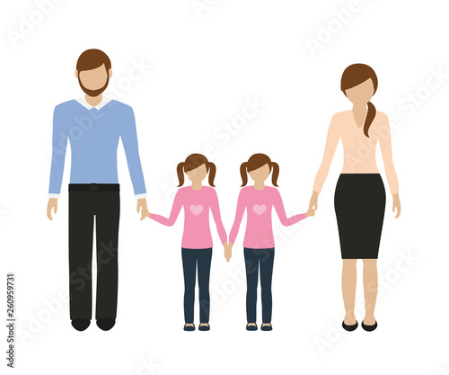 family character with twin girls mother and father vector illustration EPS10