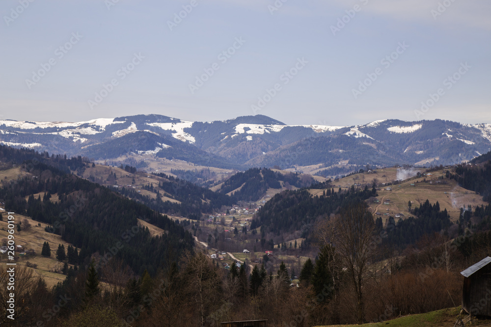 Spring landscape in the beautifull Carpathian village