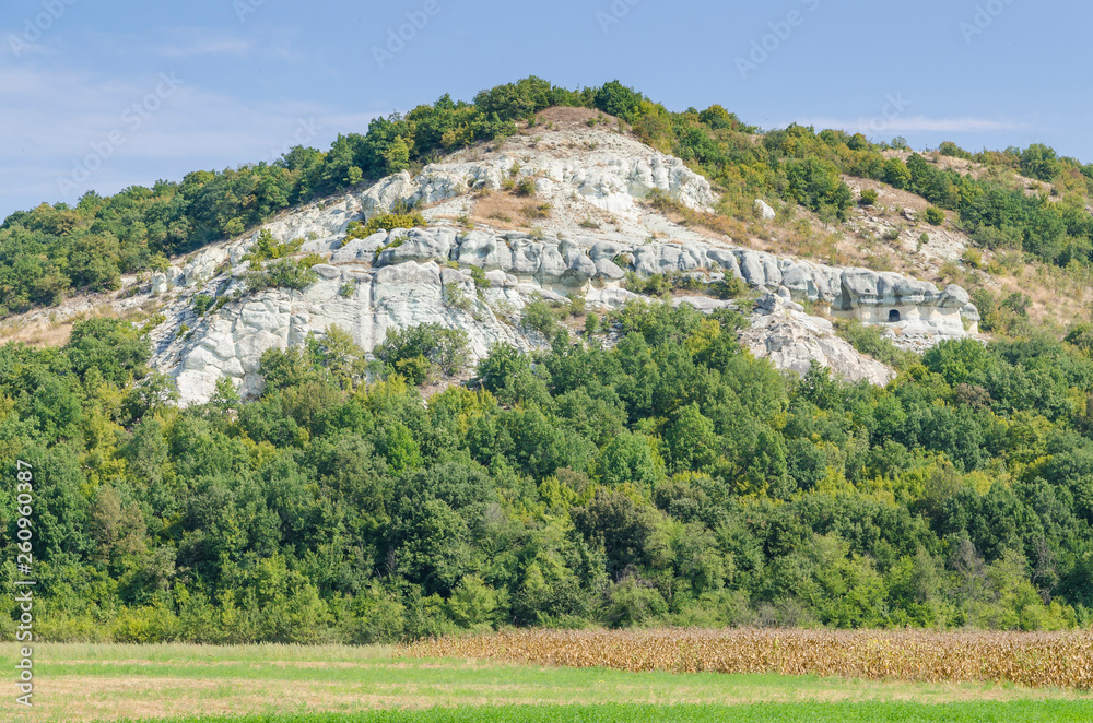 A limestone cliff near the village of Pchelari, where the thracian tomb is located.