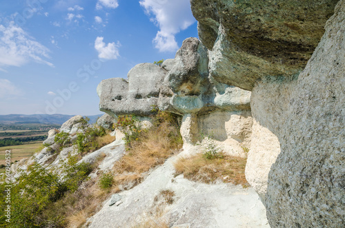 A limestone cliff near the village of Pchelari, where the thracian tomb is located. photo