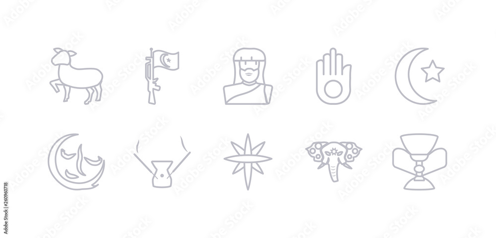 simple gray 10 vector icons set such as holy chalice, holy elephant, holy star, incense, indulgence, islam, jainism. editable vector icon pack simple gray 10 vector icons set such as holy chalice, holy elephant, holy star, incense, indulgence, islam, jainism. editable vector icon pack